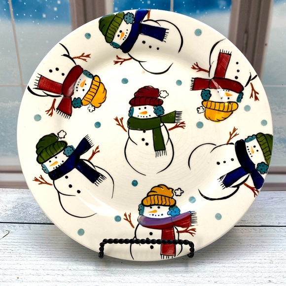 Gibson Everyday SNOWMAN Ceramic Dinner Plate - Picture 1 of 4